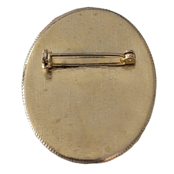 Painted Porcelain Rose Gold Tone Filigree Prong Oval Brooch E497 - Picture 4 of 7